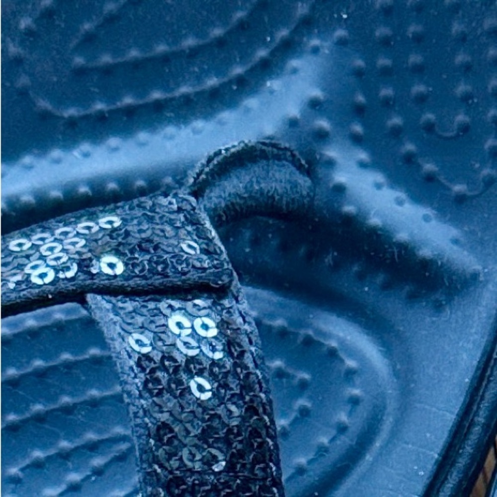 CROCS Black Sequin Thong Sandals - Picture 6 of 6